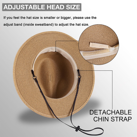 Panama Beach Hat Adjustable Fit Detachable Chin Strap Unisex Sun Hat UPF 80+ NWT - Picture 6 of 11